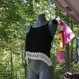 Liberty Love Black Top with White Lace‎ Detail. Sz.s
